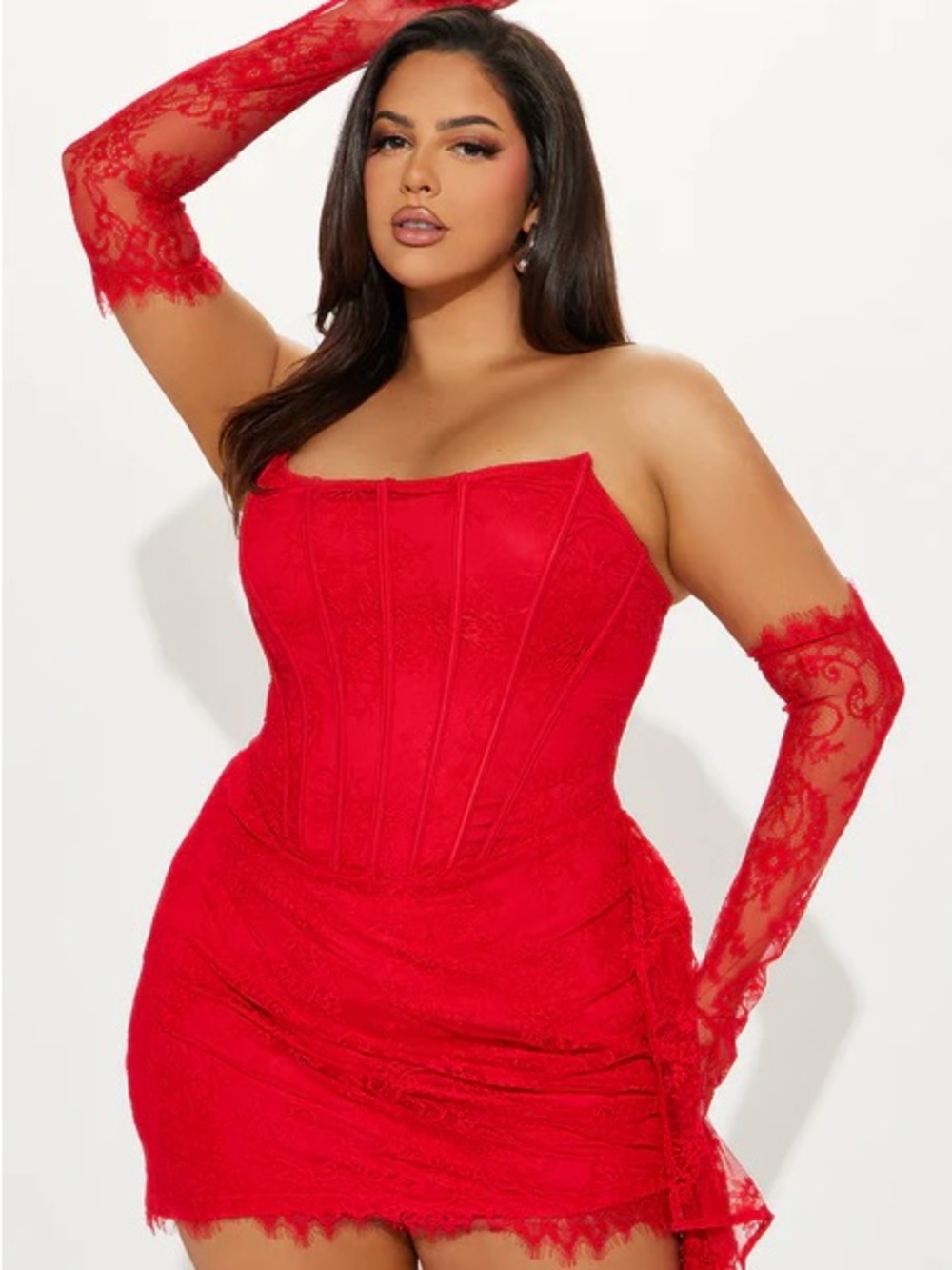 Fashion Nova Red Strapless Lace Corset Mini Dress